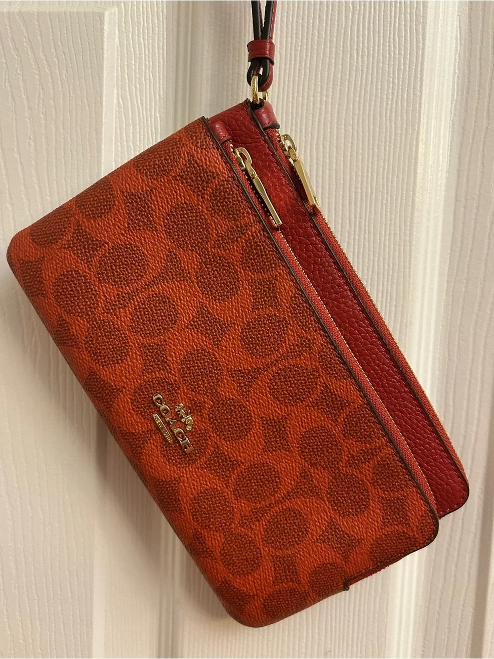 Coach Red Signature Double Zip Wristlet